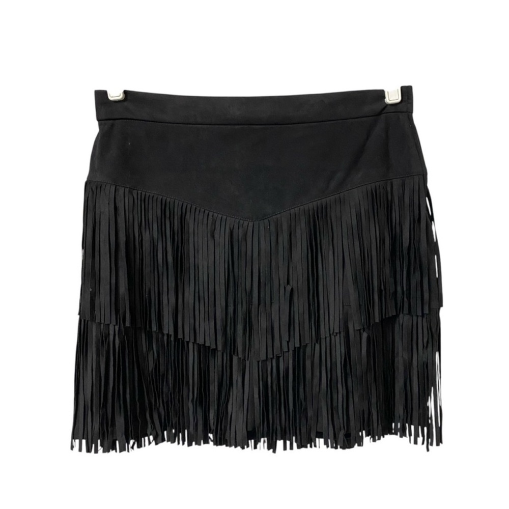 NWT Francesca's Collections Mi Ami Black suede Fringe Mini Skirt M festival